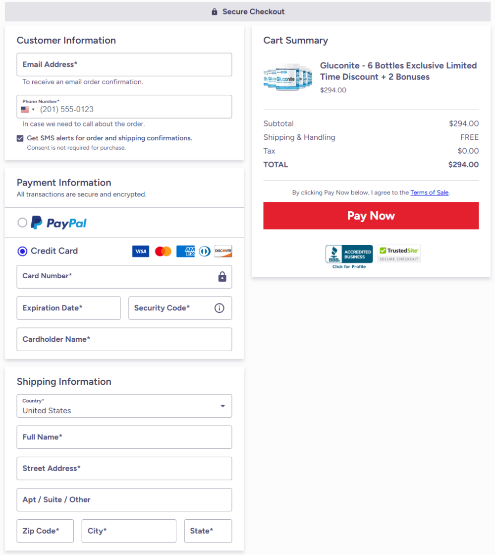 Gluconite secure checkout ensuring safe online payment and customer protection