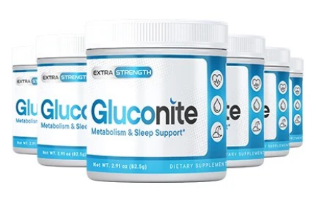 Gluconite supplement promoting balanced blood sugar and improved sleep, encouraging users to complete their purchase